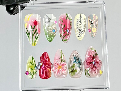 Romantic Flower Press On Nails by DoryNails | Elegant 3D Floral Nail Art | Cherry Blossom Fake Nails | Nature-Inspired 3D Nails | HB793YC