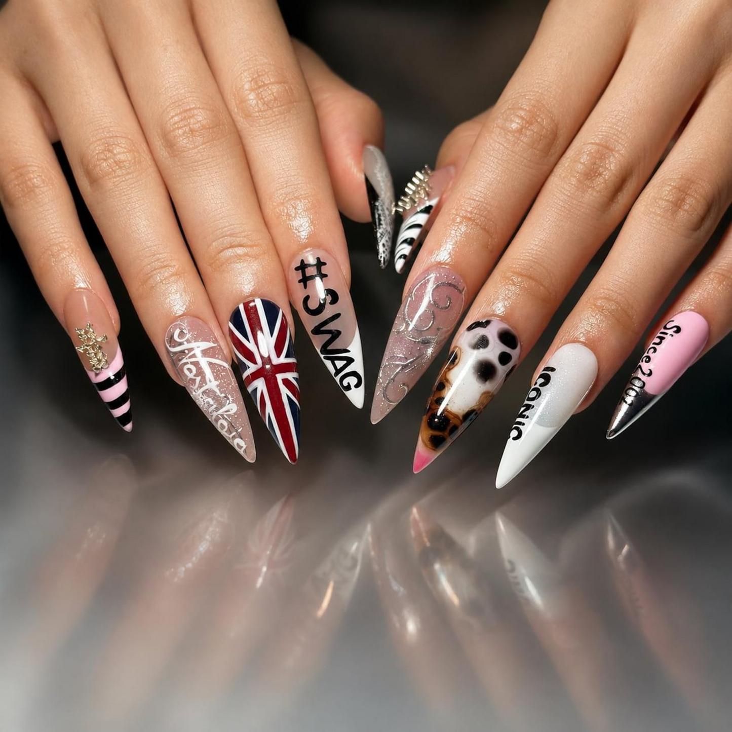 4th of July Press On Nails Long Stiletto • USA Holiday Look •Red White Blue Animal Print Stiletto Fake Nails| OB421LC