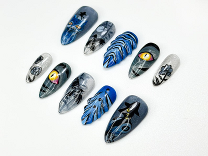 KPop Demon Hunters Press On Nails | Moonlit Demon Forest Nail Art | Handmade Fantasy KPop Nail | Long Stiletto Demon Hunter Nails | JB108HC