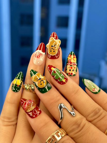 Press On Nails For Christmas | Santa & Friends Christmas Nails | Festive Holiday Press Ons | Cute Xmas Nails | Winter Nails |JB212EK