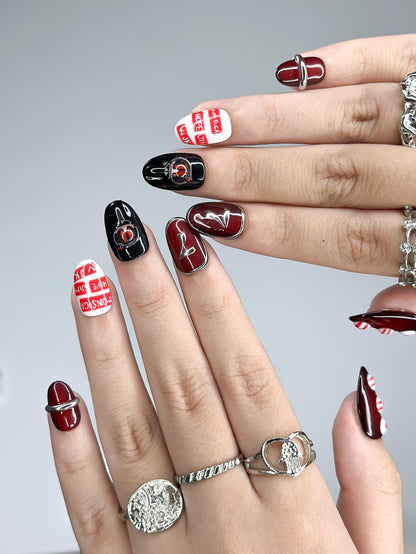 Kpop Inspired Arirang Spirit Nails | 7 Spirit Cupid Voyage Press Ons | Red White Silver 3D Chrome Nails | Fandom Concert Nails | JB359IC
