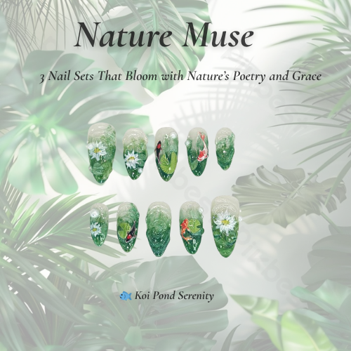 Nature Muse Nail Bundle | 3 Nature-Inspired Press On Nail Sets | Leaf, Butterfly & Floral Art | Reusable Nail Kit|DB103L