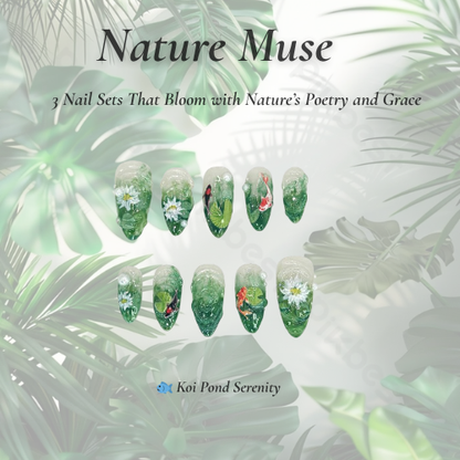 Nature Muse Nail Bundle | 3 Nature-Inspired Press On Nail Sets | Leaf, Butterfly & Floral Art | Reusable Nail Kit|DB103L