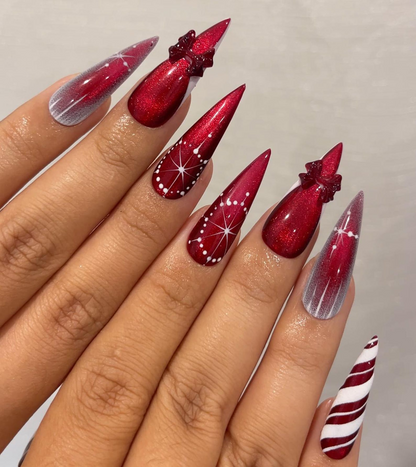 Red Christmas Press On Nails | Red Glitter Holiday Nails | Festive Winter Nail Art | Sparkling Christmas Press Ons| Holiday Glam Set|JC236HC