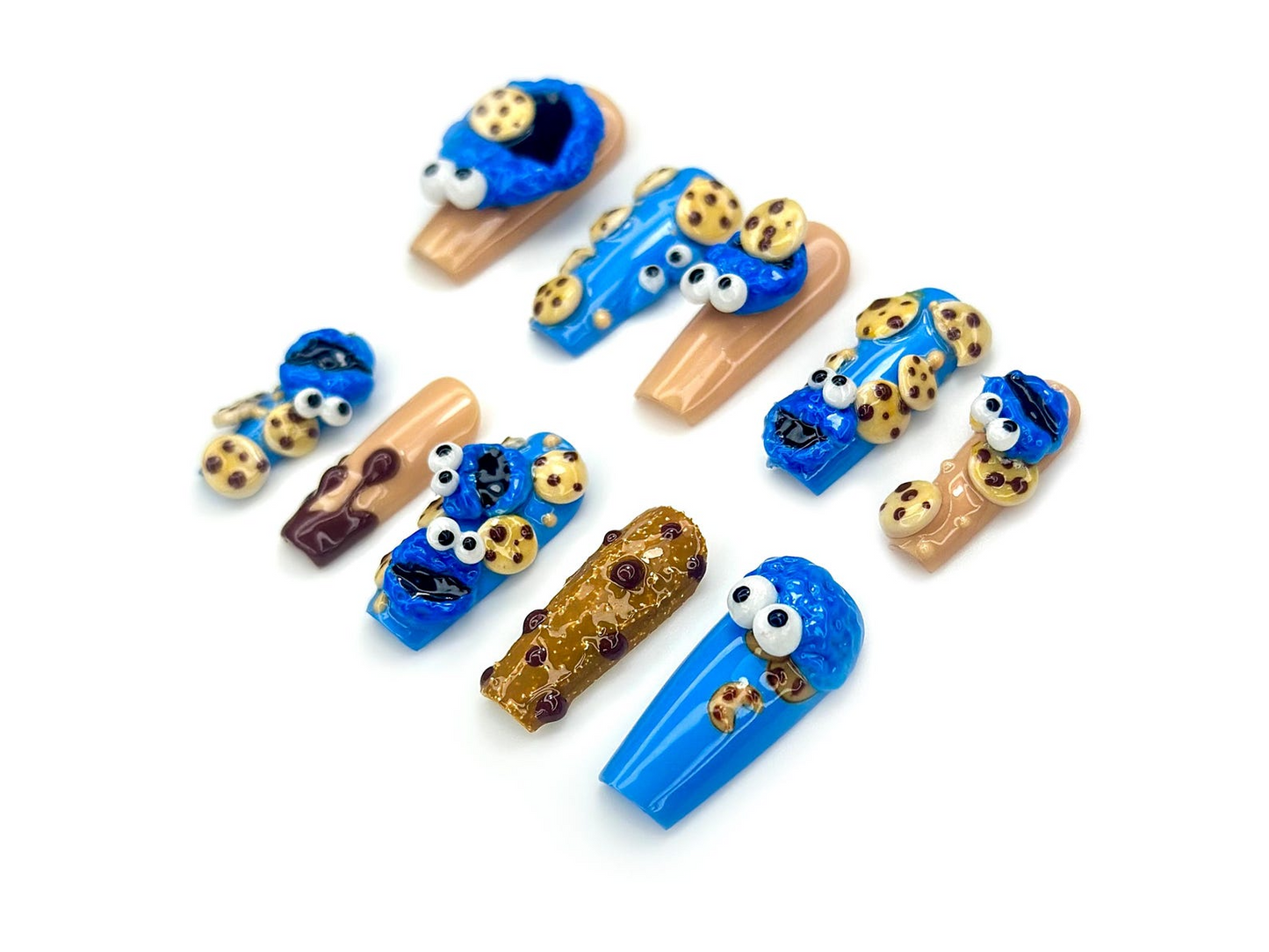 Cookie Monster Press On Nails | 3D Cookie & Monster Nail Art | Funny Blue Cartoon Nail Set | Handmade Pop Culture Nails | HB1048EC