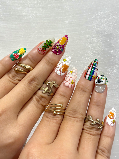 Candy Cottage Press On Nails For Christmas | Cute Christmas Tree Nail Art | Plaid Holiday Nails | Cute Festive Winter Set |JB228EC