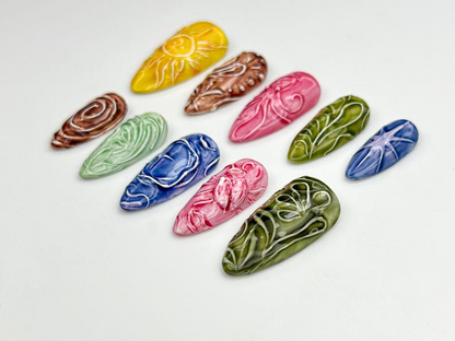 Celestial Carved Texture Press On Nails | Abstract Nature Nail Art | Earth Element Nail Set | 3D Carved Nails | Colorful Press Ons | JB932H