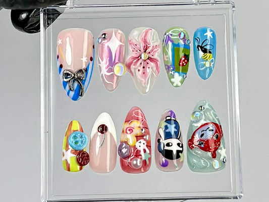 Aesthetic Anime Press On Nails | Cute Kawaii Fake nails | Anime-Inspired Nail Art | Fantasy, Floral & 3D Accents Kawaii Nails | HB787YC
