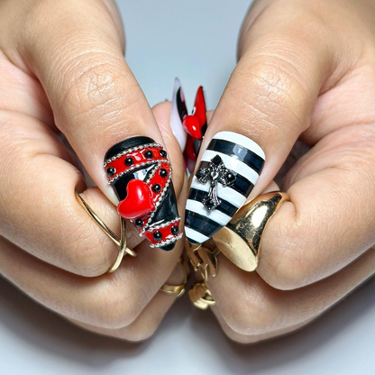 Gothic Halloween Press On Nails | Black Cross & Skull Fake Nails | Pink Cute Scary Nail Art |Cartoon Horror Press Ons |Horror Nails |HB581YC