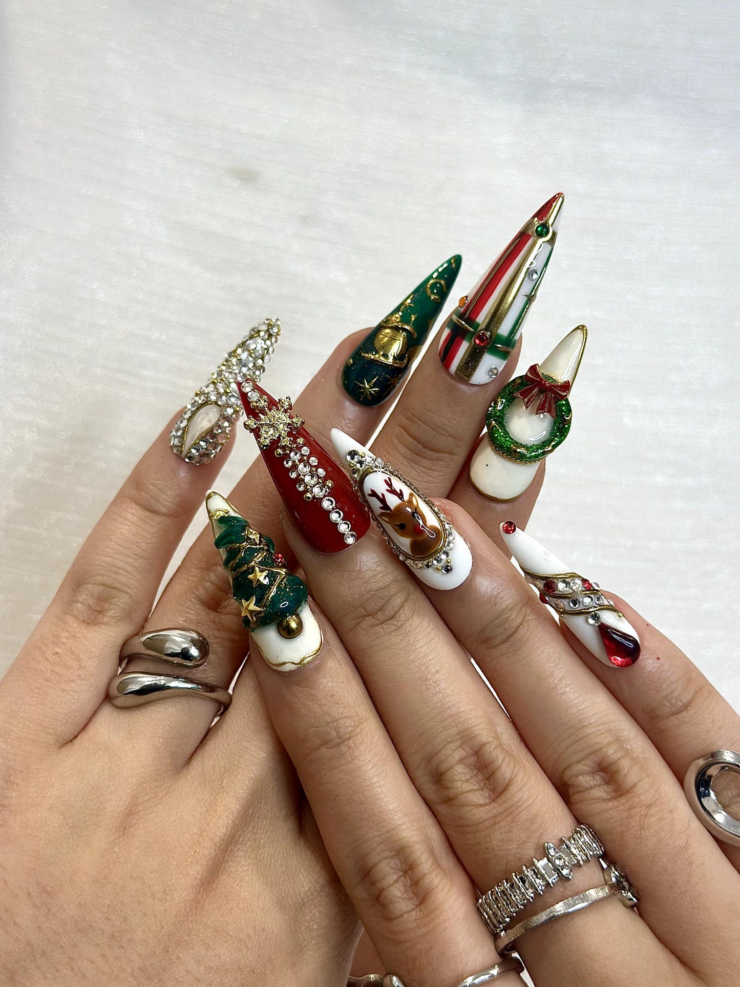 Luxury Christmas Press On Nails | 3D Tree & Wreath Nails | Candy Cane Holiday Nail Art | Christmas Press Ons | Festive Winter Set | JB242HC