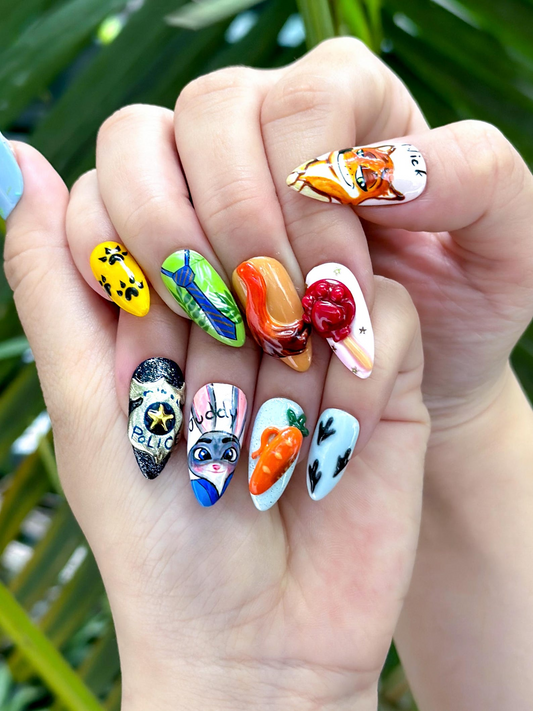 Playful Cartoon Mix Press On Nails | 3D Cute Character Nail Art | Colorful Statement Press Ons | Handmade Art Nail Set | DB963EC