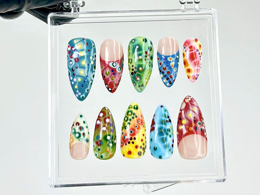 Color Splash Press On Nails | Abstract Colorful Nail Art | Festival Confetti Press Ons | Multi Color Fake nails | Festival Nails | HB958YC