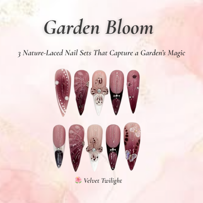 Garden Bloom Nail Bundle | 3 Nature-Inspired Press On Sets | Velvet, Berry, Butterfly Designs