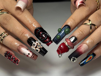 Dark Carnival Horror Press On Nails | 3D Creepy Clown Nail Art | Gothic Horror Eyes & Chains | Edgy Halloween Statement Set | JB144EK