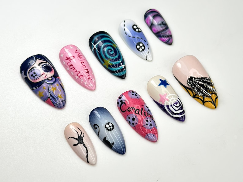 Dreamy Halloween Press On Nails | 3D Swirl & Star Nail Art | Whimsical Pastel Statement Set | Unique Cosmic Press Ons | HB101HC