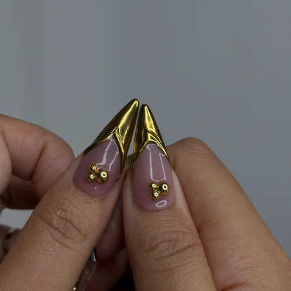 Gothic Cow Glam Press On Nails | Black & White Cow Print Stiletto Nails | Gold 3D Metal Accents | Spider Charm Nail Art | HB1058YK