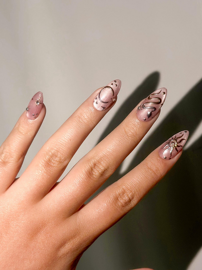 Gothic Sigil Luxury Press On Nails | Nude Rose Gothic Nail Art | Nude Rose Gothic Press Ons | Occult Symbol Set | DB1007EC