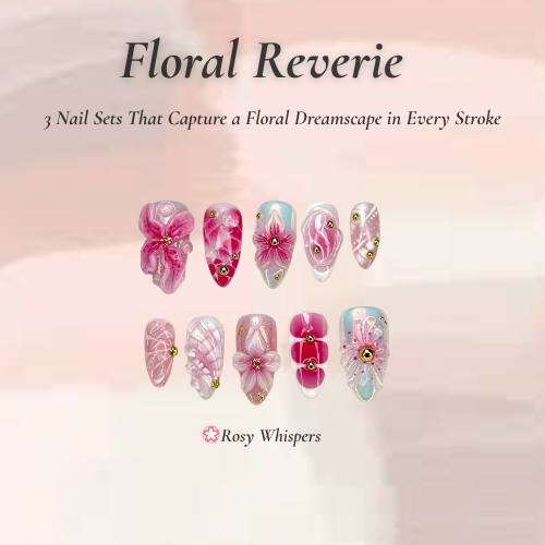 Floral Reverie Press On Nail Bundle | 3 Handmade Floral Nail Sets | Pink Blossom Nails | Reusable Nail Kit