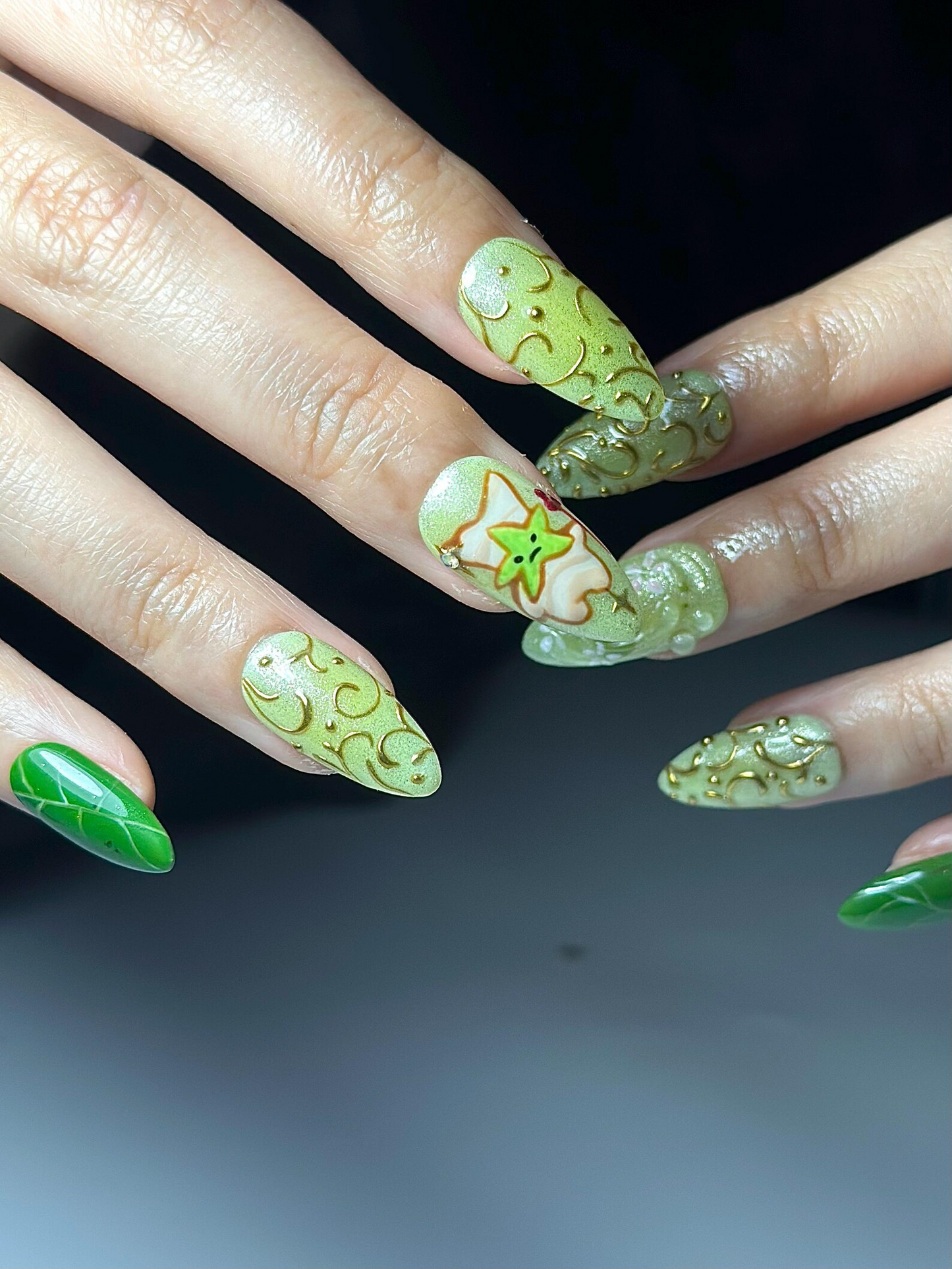 Korok Forest Press On Nails | Legend of Zelda Inspired Nails | Cute Green Fantasy Nail Art | Korok Leaf Nails | Game Press Ons | JB325HC