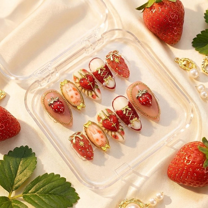 Gothic Strawberry Press On Nails | Red Heart Cross Nail Art | Luxury Handmade Press Ons | Statement Nails | HB995GC