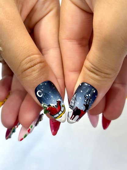 Festive Wonderland Press On Nails For Christmas  | Candy Cane Christmas Nail Art | Holiday Glitter & Snowflake Design | JB239EC