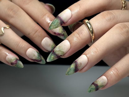 Mystic Jade Marble Press On Nails | Natural Stone-Inspired Nail Art | Elegant Green & Burgundy Veins | Unique Gemstone Press Ons | HB1059EC