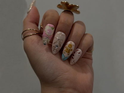 Pink Pastel Christmas Press On Nails | Pastel | Gingerbread & Candy Cane Nails | Pink Christmas Press Ons | Cute Festive Design | JB218HC