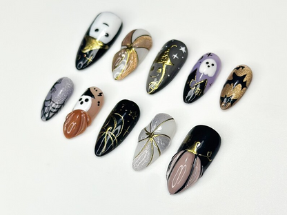 Spooky Halloween Ghost Press On Nails | Witchy Spider Web & Halloween Nail Art | Handmade Halloween Nail | Unique Halloween Design | JB181HK