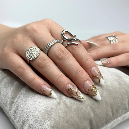 Gold Baroque Almond Press On Nails | Luxury 3D Chrome Bridal Wedding Nail Art | OB402LK