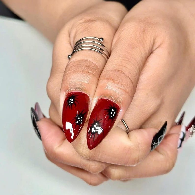 Edgy Chic Manicure Press On Nails | Y2K Gothic Fake Nails | Dark Elegance Nail Charms | Punk Rock Nail Art | Mystic Gothic Tips Nails |DC20Y