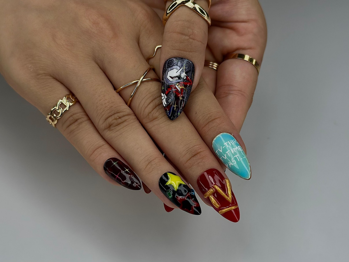 Tenna Deltarune Press On Nails | TV Show Nail Design | Abstract Comic Nail Art | Funky Character Press Ons | 3D Statement Nail Set | JB975HC