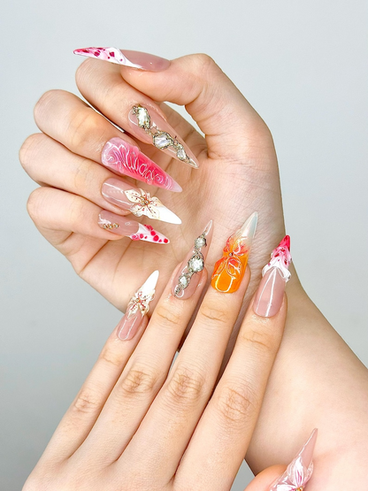 3D Floral Nude Press On Nails