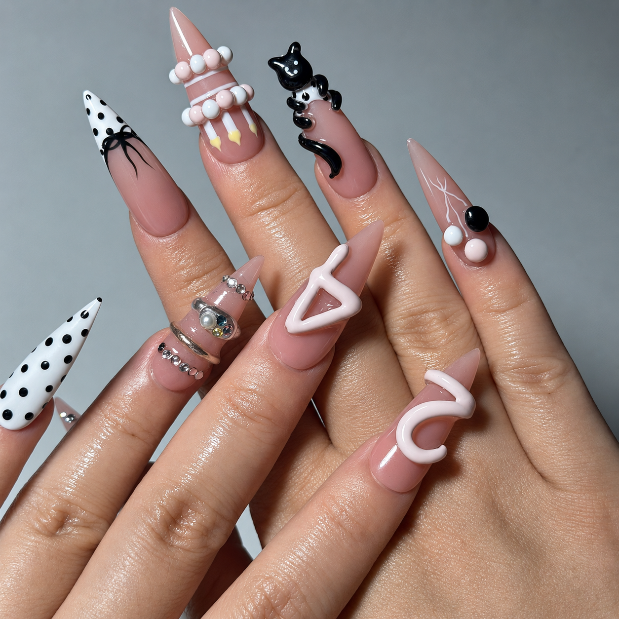 Custom Birthday Press On Nails | Pink Coquette 24 Nails, 3D Cake Bow Nails, Cute Party Nails, Reusable Gift for Her | OB435LG