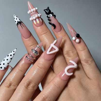 Custom Birthday Press On Nails | Pink Coquette 24 Nails, 3D Cake Bow Nails, Cute Party Nails, Reusable Gift for Her | OB435LG