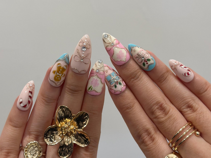 Pink Pastel Christmas Press On Nails | Pastel | Gingerbread & Candy Cane Nails | Pink Christmas Press Ons | Cute Festive Design | JB218HC