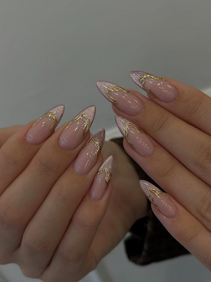 Rose Gold French Press On Nails | Nude Pink Luxury Nails | Gold Chain French Tips | Elegant Minimal Nail Art | Chic Press Ons| JC261HC