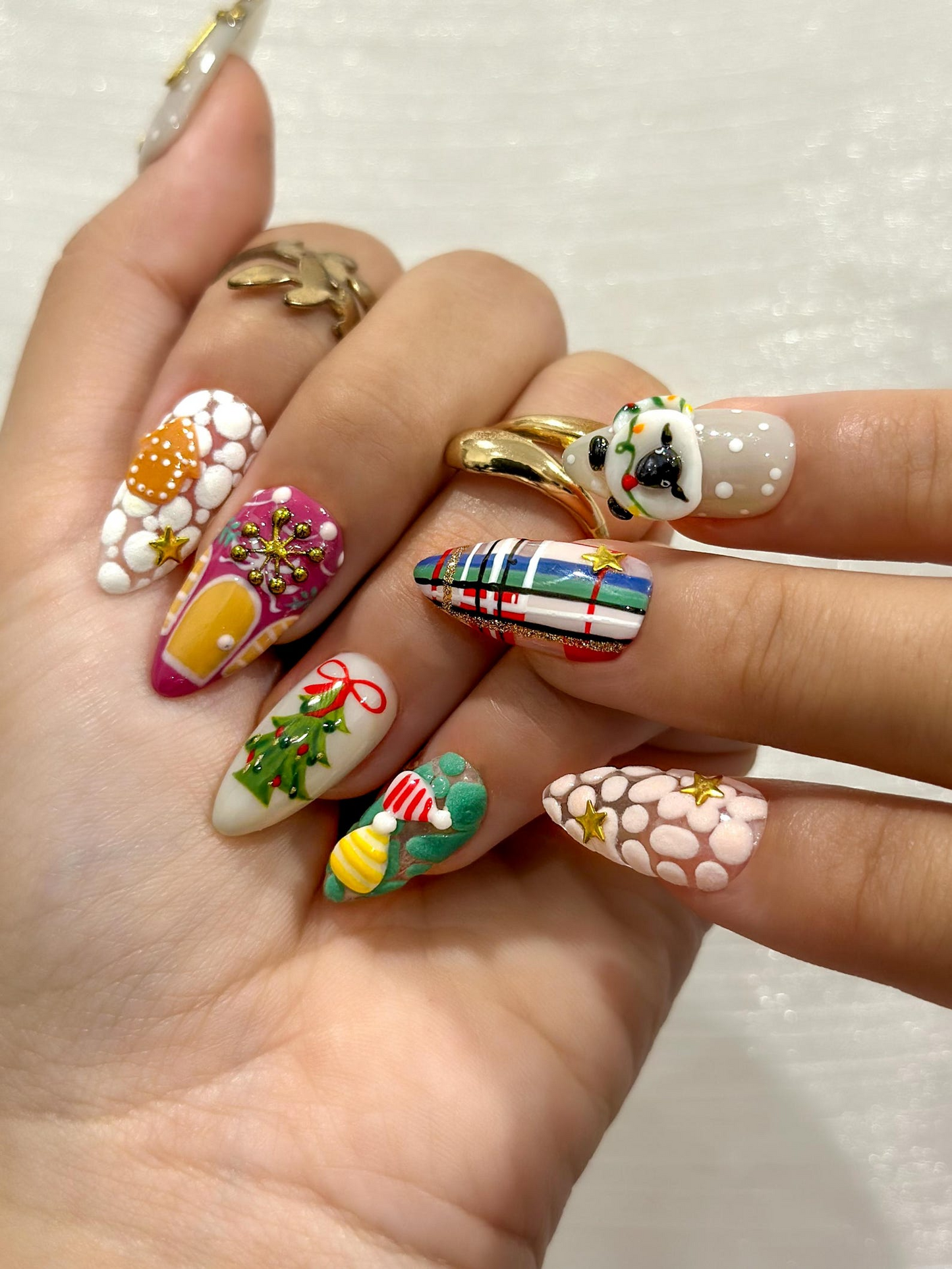 Candy Cottage Press On Nails For Christmas | Cute Christmas Tree Nail Art | Plaid Holiday Nails | Cute Festive Winter Set |JB228EC