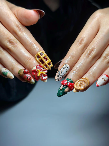 Melancholic Cartoon Press On Nails | Cottagecore Nail Art | Mushroom & Dessert Nails | Fantasy Character Nails | Artistic Press Ons| JB326HC