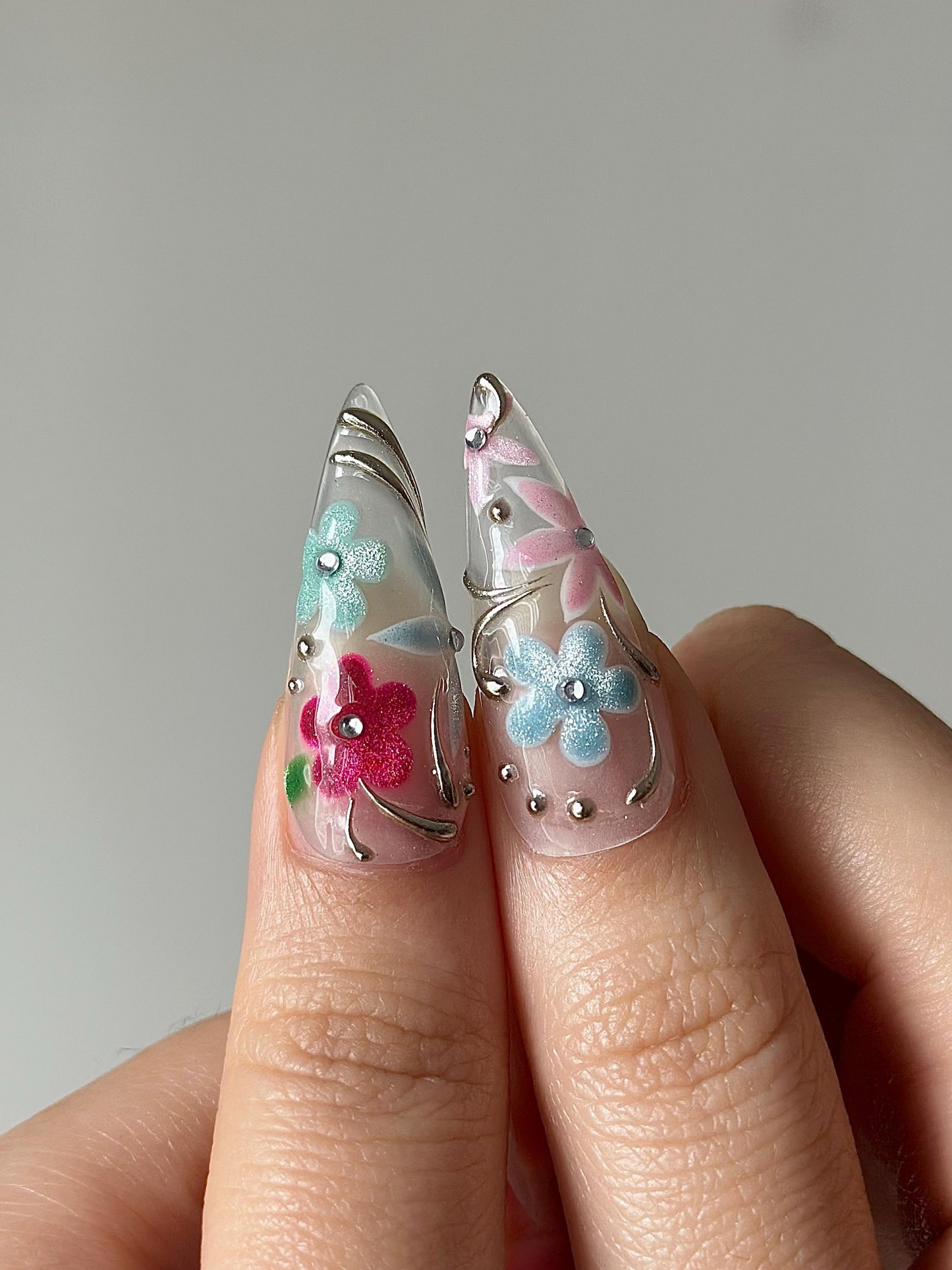 Dreamy Pastel Cat Press On Nails, Cute Cat and Star Anime Nails, Pink and Green Kawaii Aesthetic Fake Nails with Gold Moon Charms, HC1288HC (Copy)