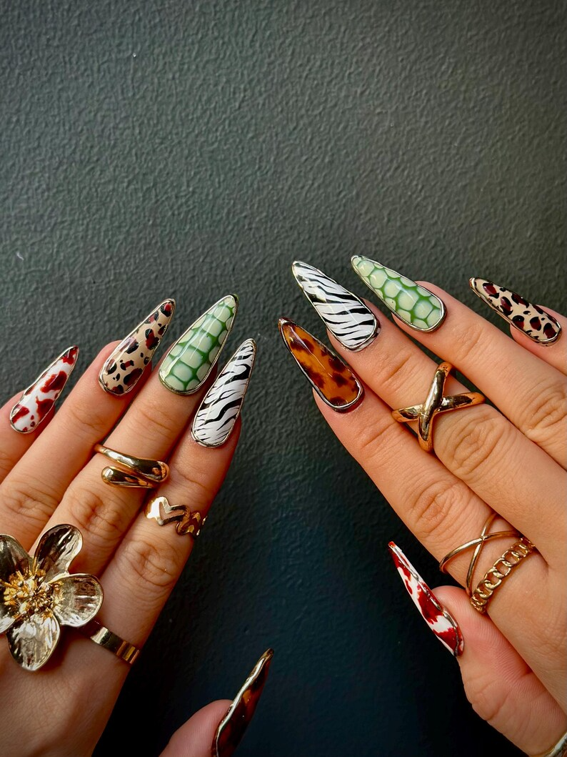 Luxe Leopard Press On Nails | Zebra, Leopard & Croc Nail Art | Handmade Safari-Inspired Press Ons | Mixed Animal Print Nails | HB1085HC
