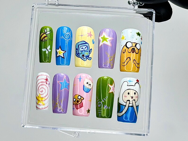 Adventure Time Press On Nails | Finn Jake BMO Fake nails | Cosplay Nail Art | Jake the Dog Kawaii Nails | Cute Cartoon Nails | HB942YC