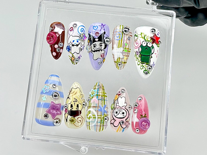 Kawaii Sanrio Press On Nails | Keroppi Kuromi Cinnamoroll Press Ons | Cute Pastel Fake Nails |Japanese Character Nails |Kawaii Nails|HB854YC