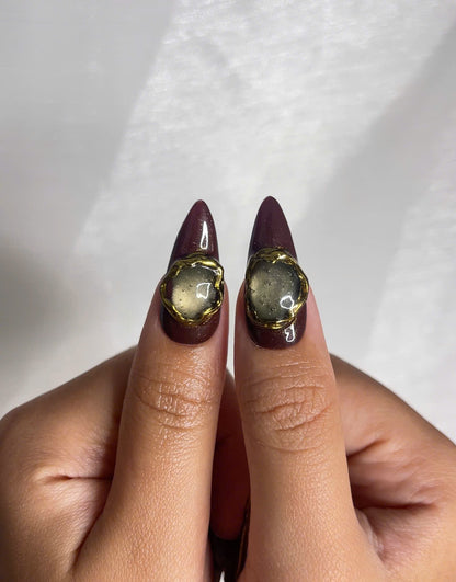 Autumn Gemstone Bloom Press On Nails | Fall Burgundy and Green Nail Art | 3D Flower & Crystal Accents | Baroque Autumn Design | HC1094EC