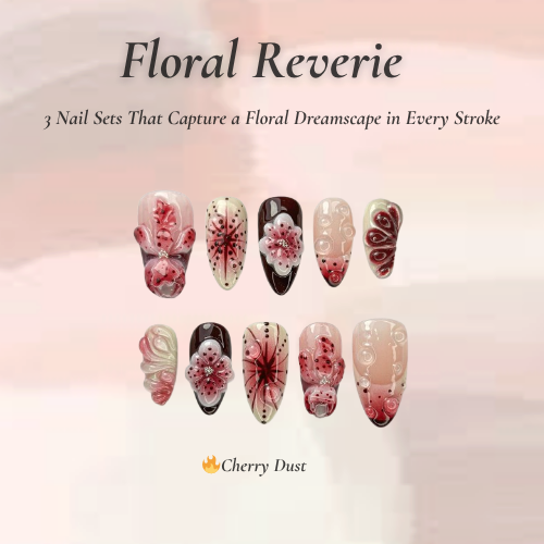 Floral Reverie Press On Nail Bundle | 3 Handmade Floral Nail Sets | Pink Blossom Nails | Reusable Nail Kit