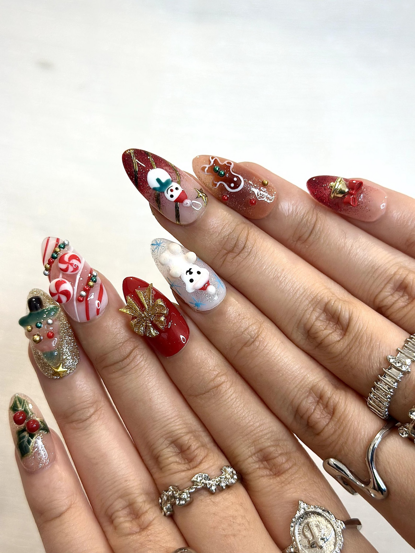 Cute Christmas Press On Nails | 3D Holiday Nails | Festive Candy Cane & Gingerbread Set | Christmas Winter Press Ons | Holiday Nail| HB1215H