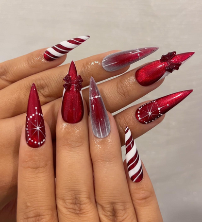 Red Christmas Press On Nails | Red Glitter Holiday Nails | Festive Winter Nail Art | Sparkling Christmas Press Ons| Holiday Glam Set|JC236HC