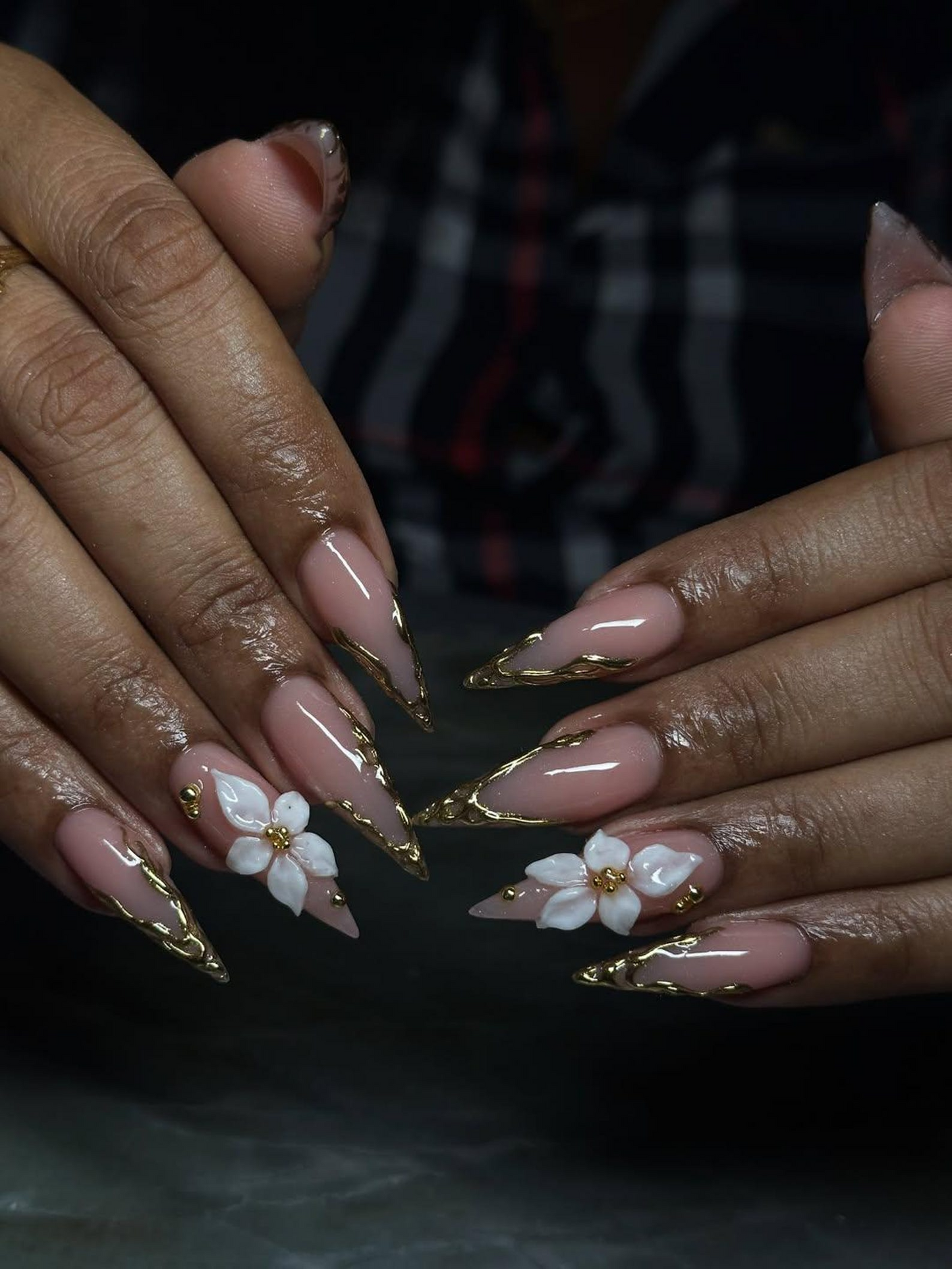 Nude Pink Luxury Press On Nails | Blush Floral Nails | 3D White Flower Nail Art | Elegant Bridal Press Ons | Soft Glam Nail Set | HC1232HC