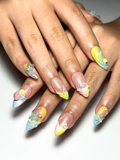 Ocean Candy Dream Press On Nails | Pastel Beach Nails | 3D Seashell & Starfish Nails | Summer Vacation Nails | Cute Mermaid Nail | OC1332NC