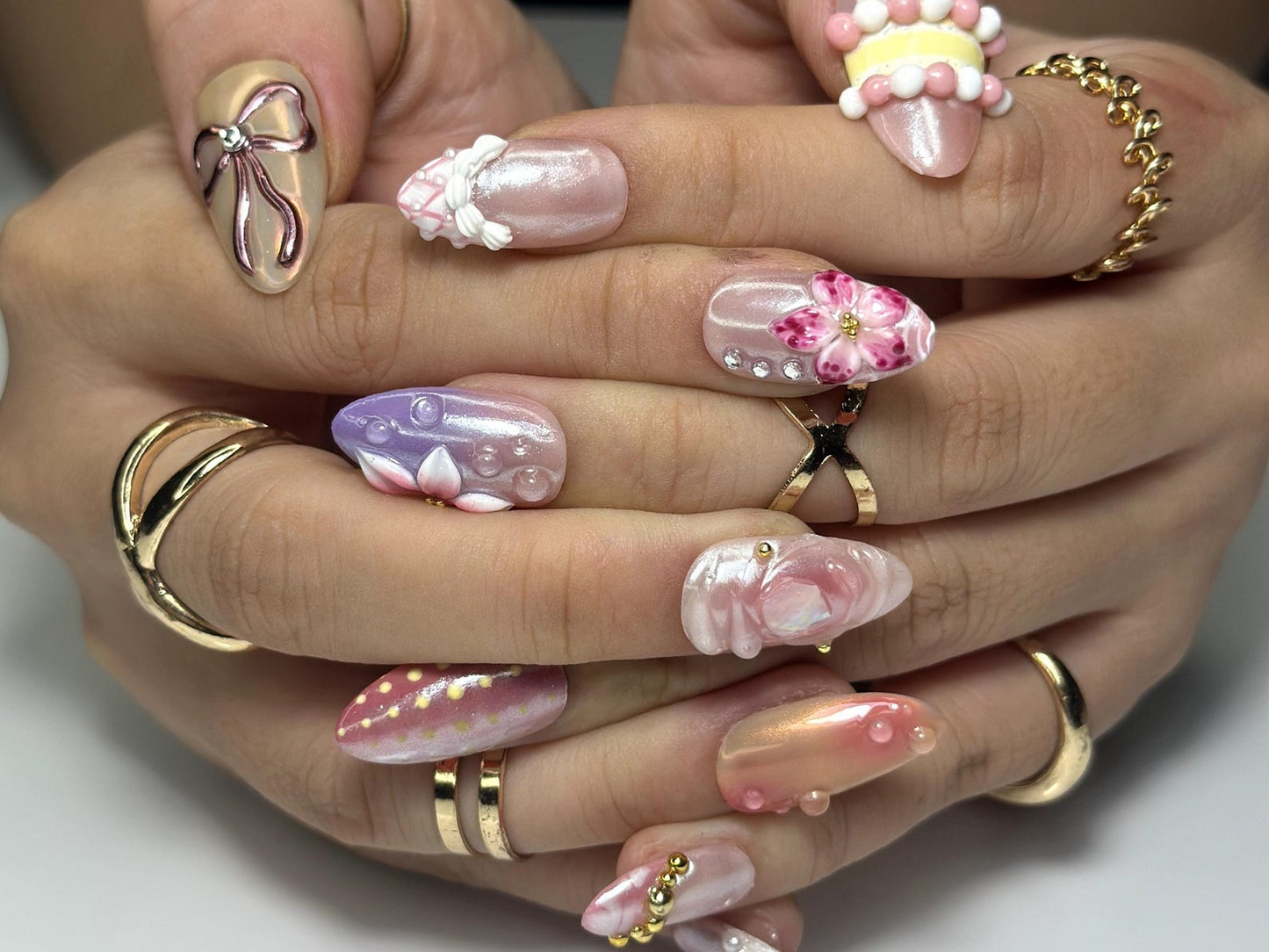 Blush Garden Bloom Press On Nails | Pink Floral Fantasy Nail Art | 3D Sakura & Pearl Accents | Romantic Fairycore Press Ons| HB1060EK