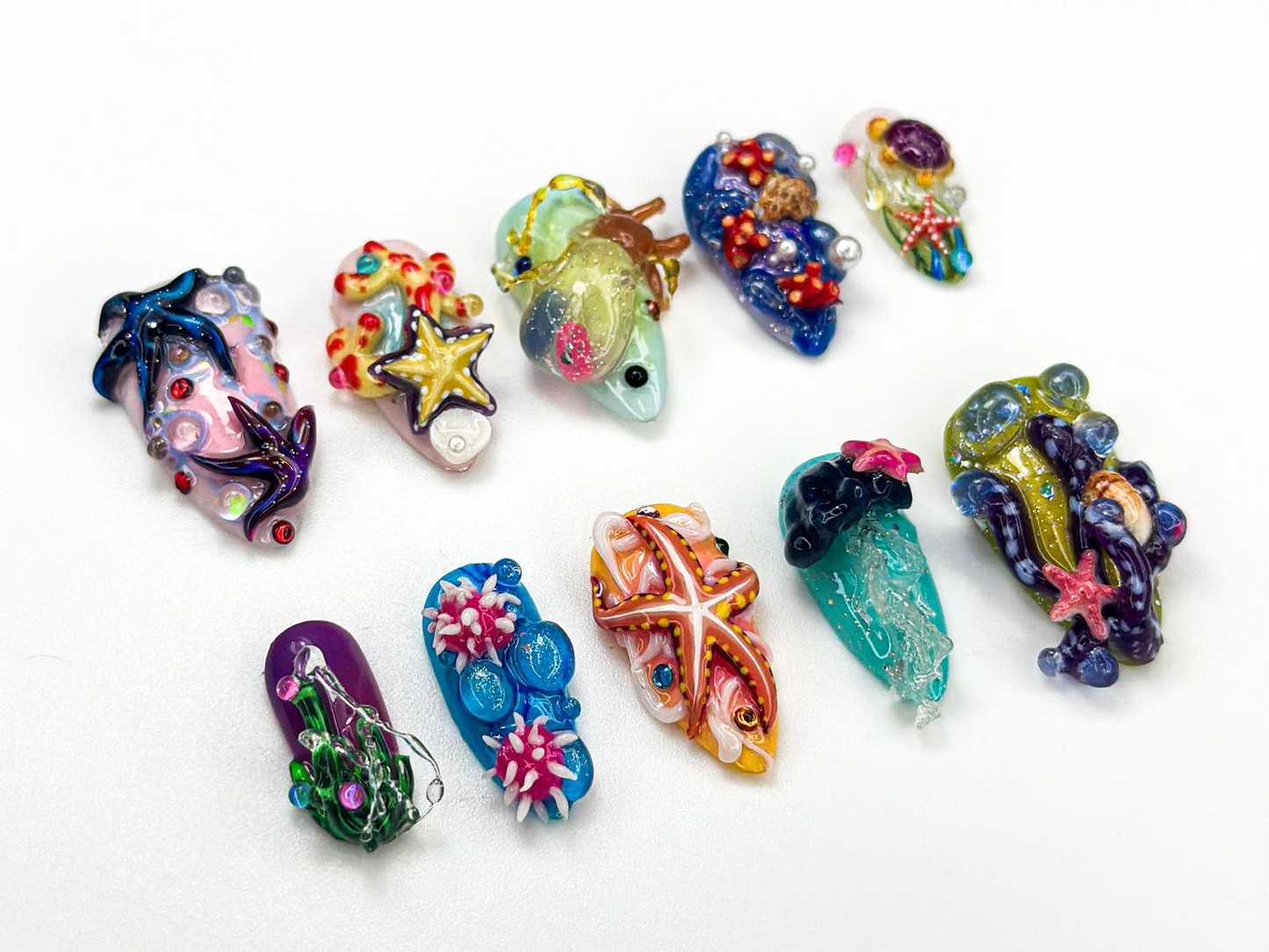 3D Starfish Coral Press On Nails | Deep Sea Ocean Press Ons | Mermaid Jellyfish Underwater Nail Art| Handcrafted Summer Beach Nail | JA922HC